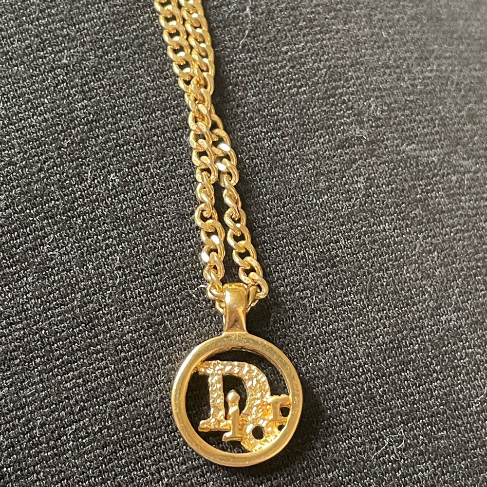 Authentic Vintage Christian Dior Gold Plated logo Necklace
